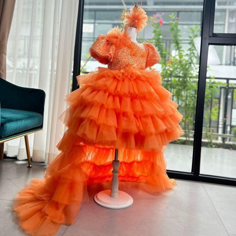 Girls Puff Sleeve Sequin Tail Birthday Party Princess Dress | KLFFIGID
