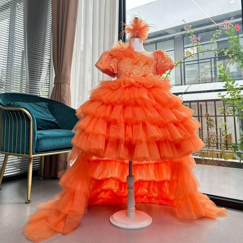 Girls Puff Sleeve Sequin Tail Birthday Party Princess Dress | KLFFIGID