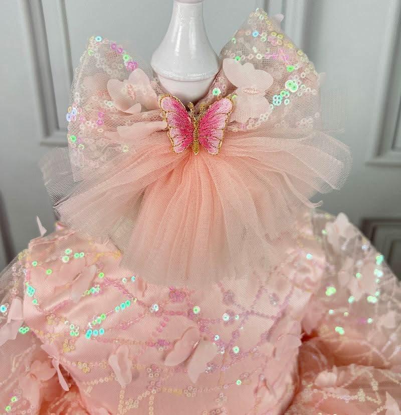 New Bow Long Sleeve Mesh Birthday Party Princess Dress | KLFFIGID