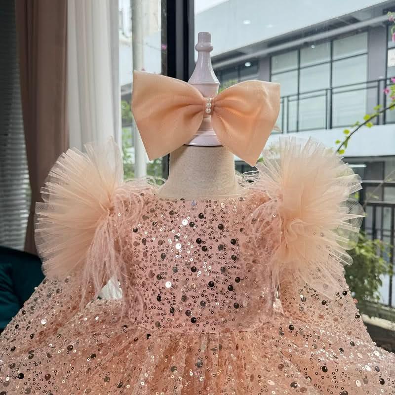 Girls Sequined Long Sleeve Stage Performance 1st Birthday Party Dress | KLFFIGID