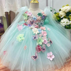 Baby dress embroidered green mesh birthday party girl princess dress