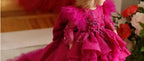 Girls High-End Embroidered Birthday Dress with Big Bow & Train | KLFFIGID