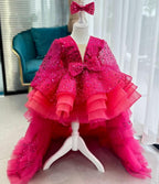 Elegant Sequined Long Sleeve Flower Girl Party Dress with Tail | KLFFIGID