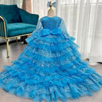 Elegant Sequined Long Sleeve Flower Girl Party Dress with Tail | KLFFIGID