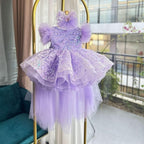Purple Baby Girl Butterfly Fluffy Princess Dress Long Sleeve Birthday Party Outfit | KLFFIGID