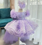 Purple Baby Girl Butterfly Fluffy Princess Dress Long Sleeve Birthday Party Outfit | KLFFIGID