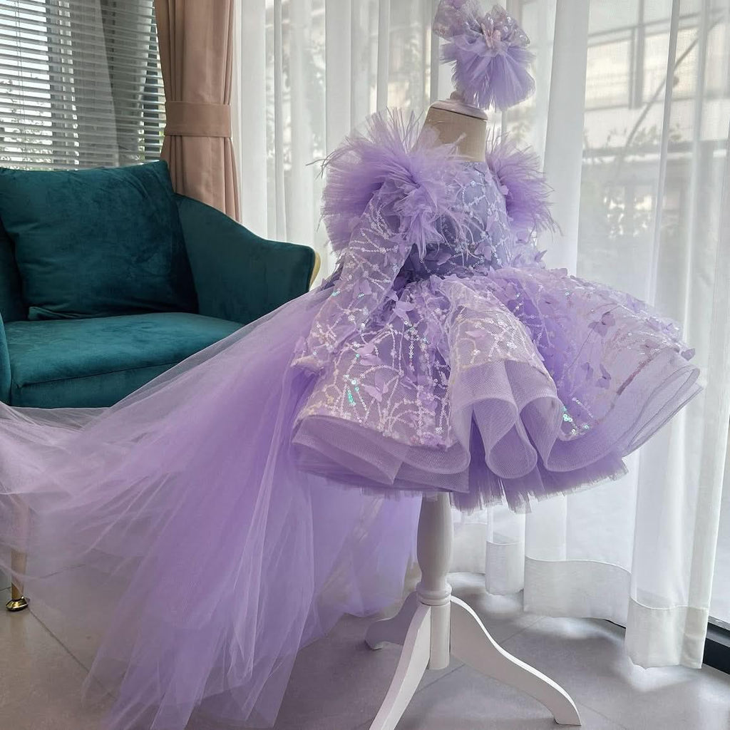 Girls Bow Flower Princess Dress Detachable Train | KLFFIGID