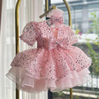Christmas Puff Sleeve Sequin Girls Evening Dress | KLFFIGID