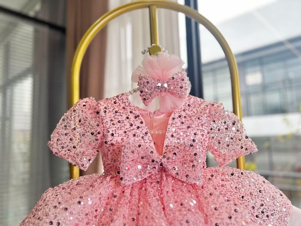 Christmas Puff Sleeve Sequin Girls Evening Dress | KLFFIGID