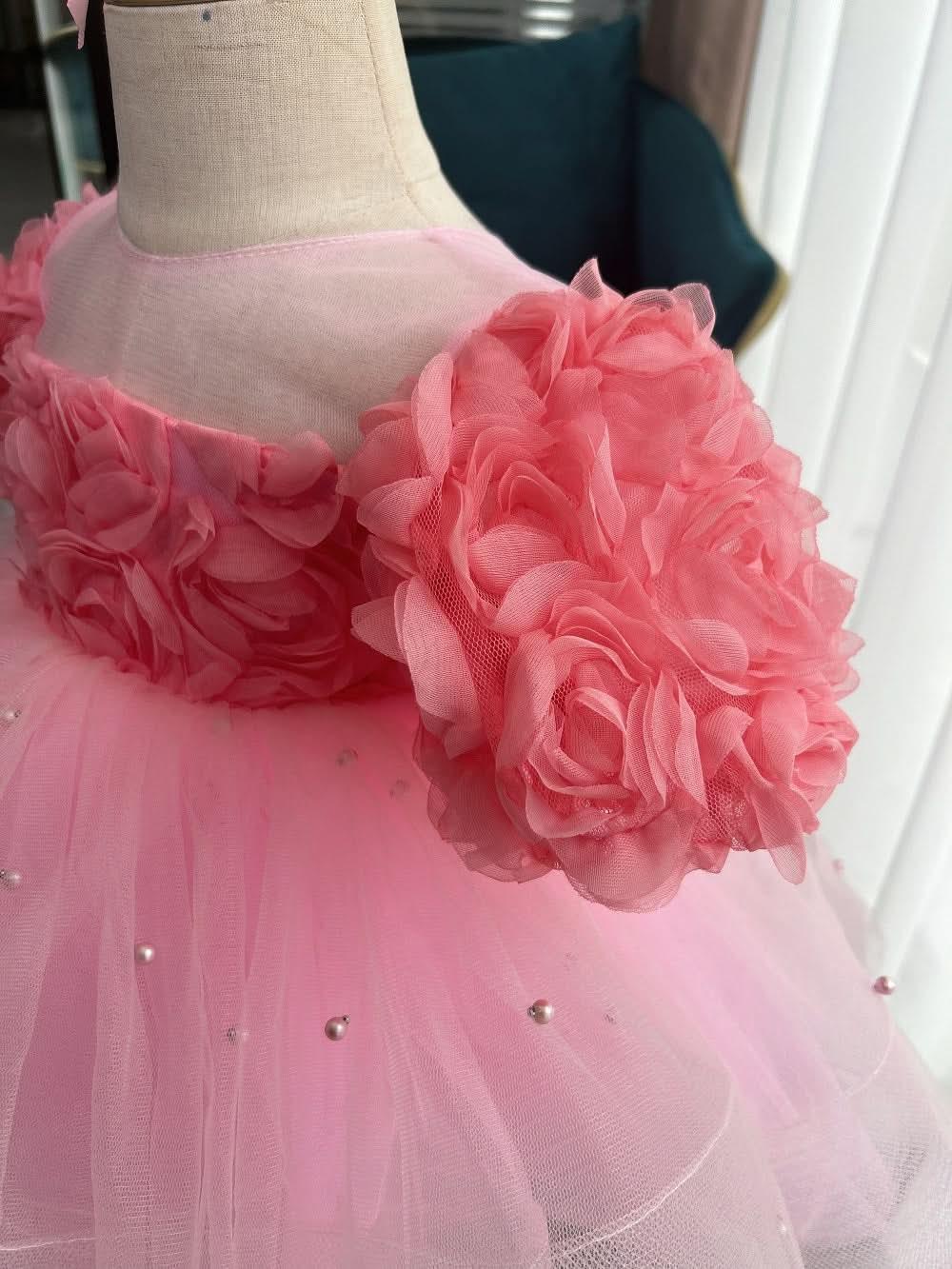 Birthday Baby Rose Flower Girl Dress Mesh Evening Gown | KLFFIGID