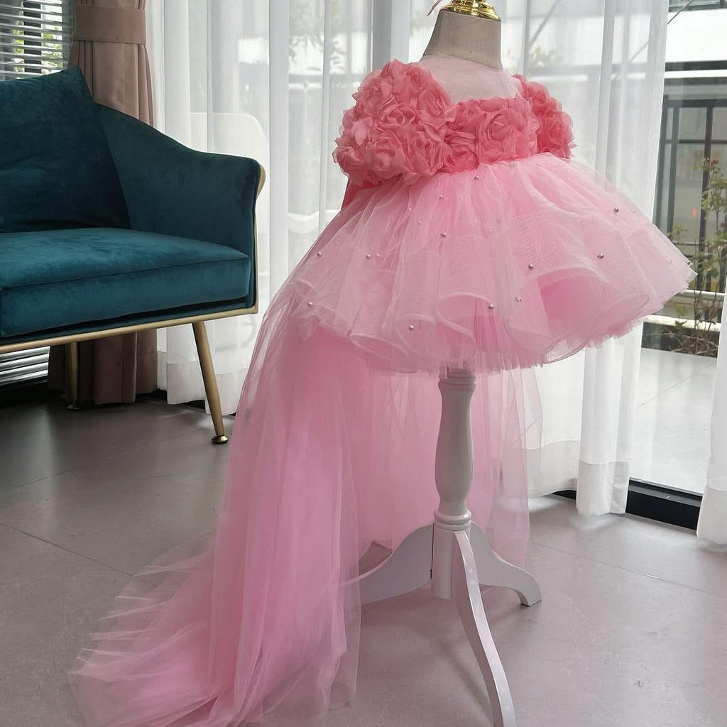 Birthday Baby Rose Flower Girl Dress Mesh Evening Gown | KLFFIGID