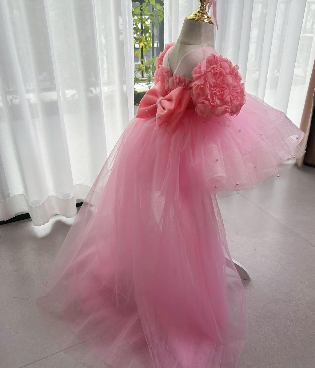 Birthday Baby Rose Flower Girl Dress Mesh Evening Gown | KLFFIGID