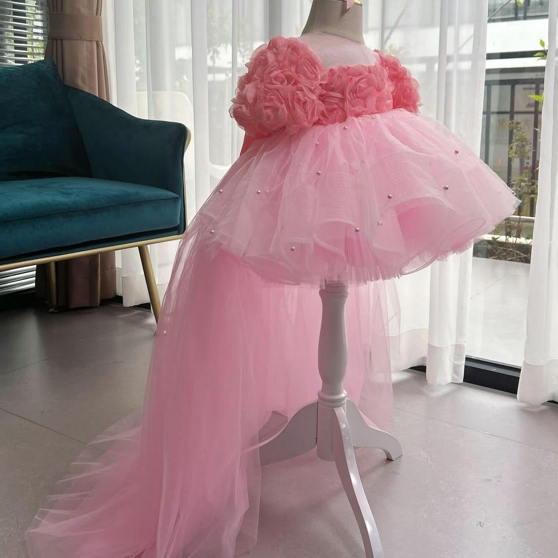 Birthday Baby Rose Flower Girl Dress Mesh Evening Gown | KLFFIGID