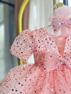 Christmas Puff Sleeve Sequin Girls Evening Dress | KLFFIGID