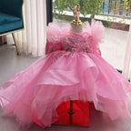 Girls High-End Embroidered Birthday Dress with Big Bow & Train | KLFFIGID