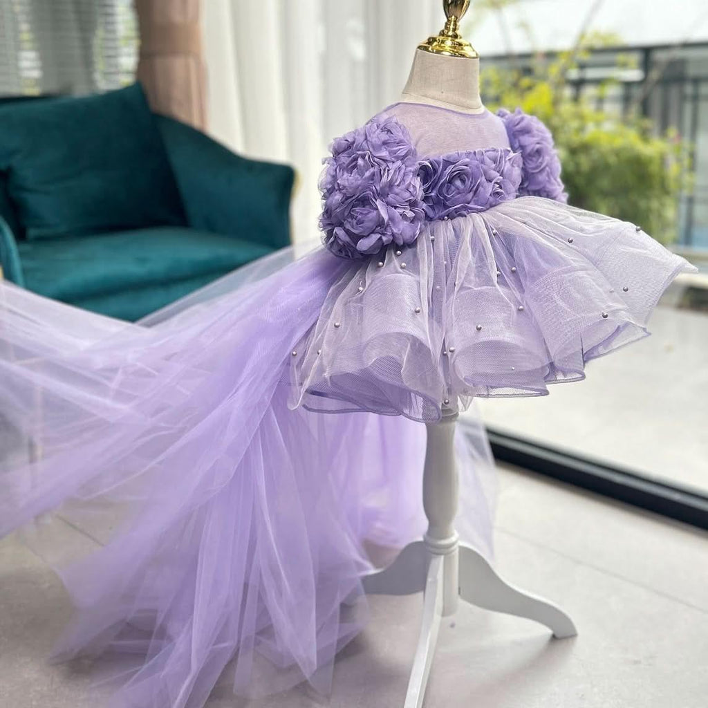 Birthday Baby Rose Flower Girl Dress Mesh Evening Gown | KLFFIGID