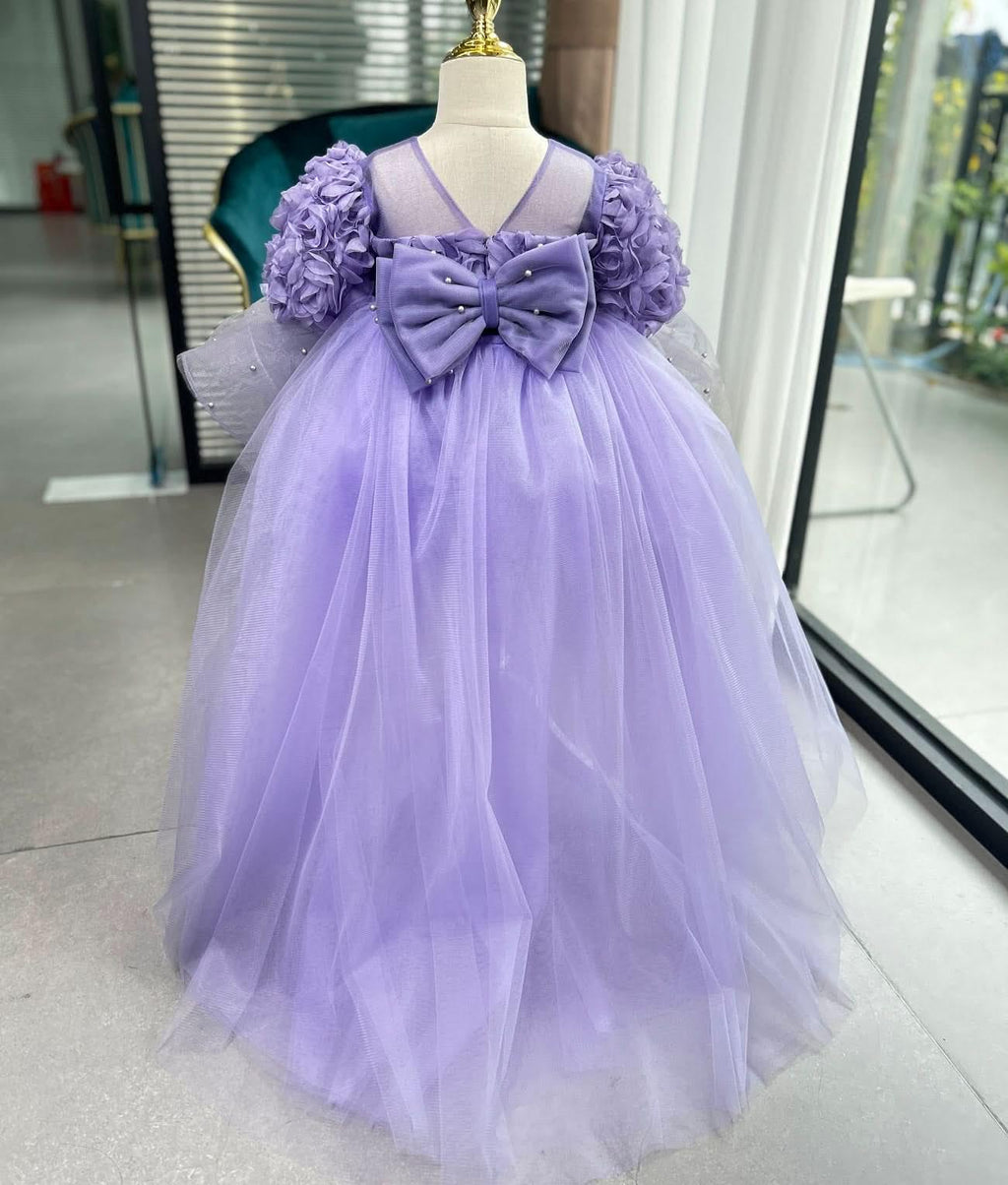 Birthday Baby Rose Flower Girl Dress Mesh Evening Gown | KLFFIGID