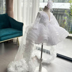 Sequin Long Sleeve Flower Girl Princess Dress with Train | KLFFIGID