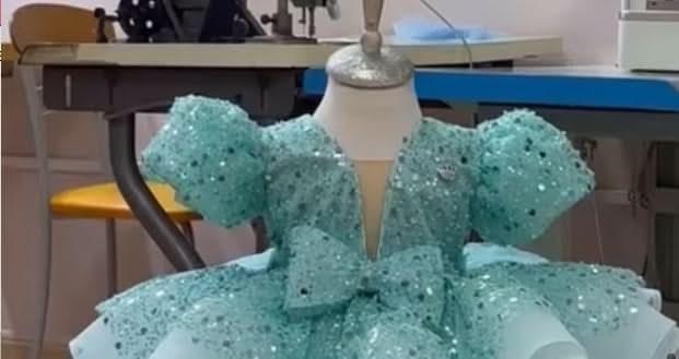 Sequined Puff Sleeve First Birthday Girl Princess Dress with Bow | KLFFIGID