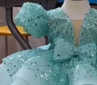 Sequined Puff Sleeve First Birthday Girl Princess Dress with Bow | KLFFIGID