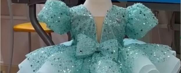 Sequined Puff Sleeve First Birthday Girl Princess Dress with Bow | KLFFIGID