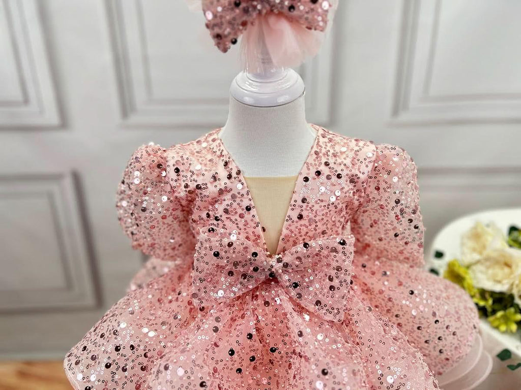 Sequin Short Sleeve Mesh Birthday Party Princess Dress | KLFFIGID