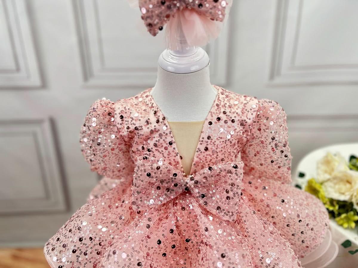 Sequin Short Sleeve Mesh Birthday Party Princess Dress | KLFFIGID