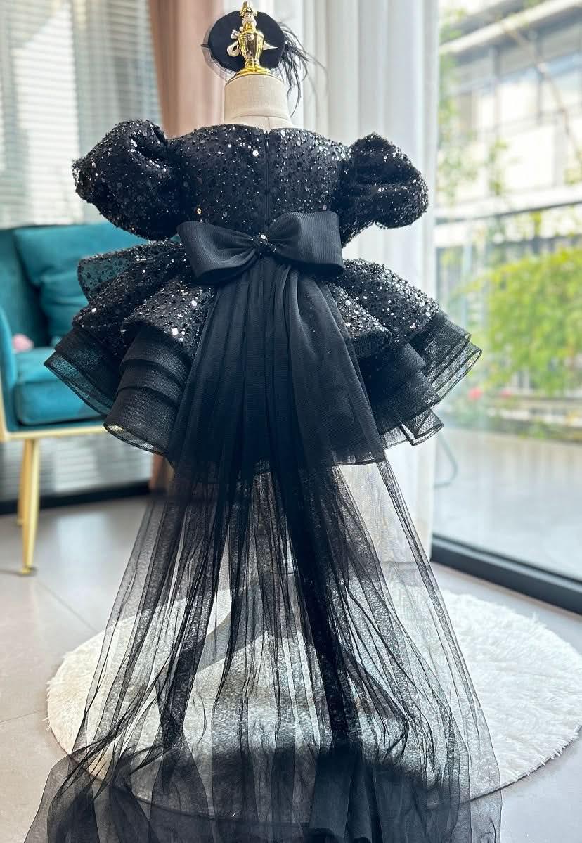 Girls Sequin Puff Sleeve Tail Birthday Party Dress | KLFFIGID