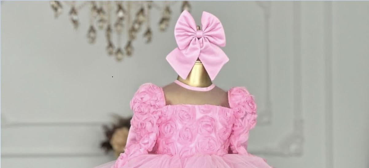 Girls Rose Puff Sleeve Mesh Birthday Princess Dress | KLFFIGID