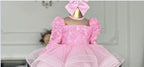 Girls Rose Puff Sleeve Mesh Birthday Princess Dress | KLFFIGID