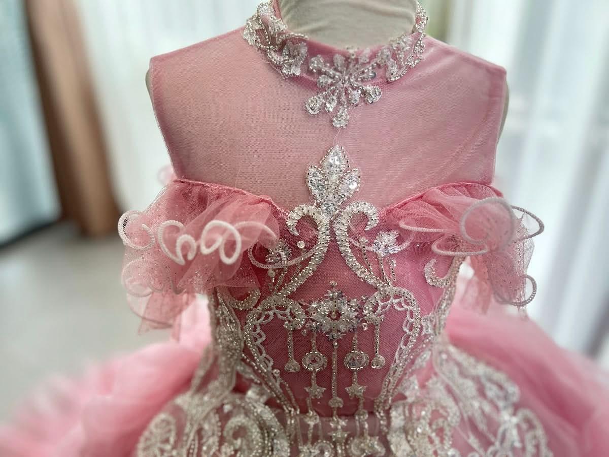 New Pink Lace Embroidered Fluffy Fashion Stage Performance Flower Girl Wedding Girls' Evening Dress