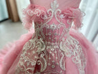 New Pink Lace Embroidered Fluffy Fashion Stage Performance Flower Girl Wedding Girls' Evening Dress