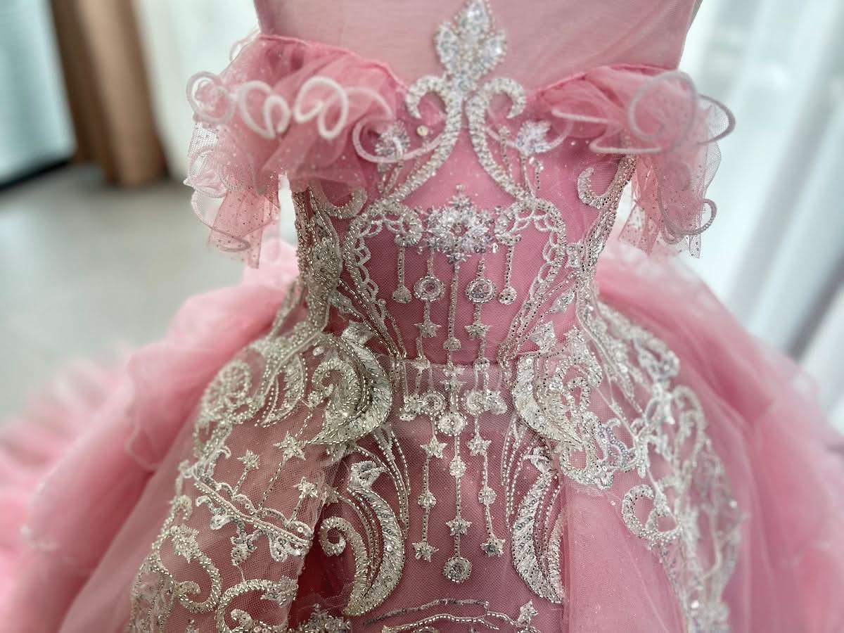 New Pink Lace Embroidered Fluffy Fashion Stage Performance Flower Girl Wedding Girls' Evening Dress