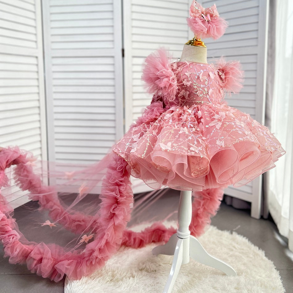 Baby First Birthday Bow Tail Princess Dress Party Frock | KLFFIGID