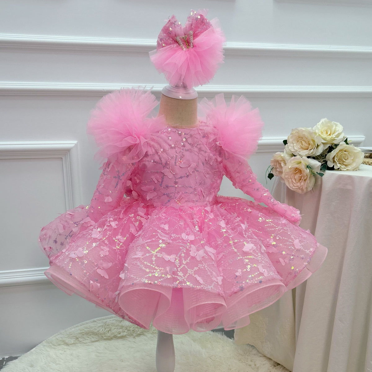 0-12Y Girls Long Sleeve Butterfly Embroidered Princess Dress | KLFFLGID