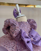 Pink Sequined Puff Sleeve Cascading Ruffle Girls Princess Dress | KLFFIGID