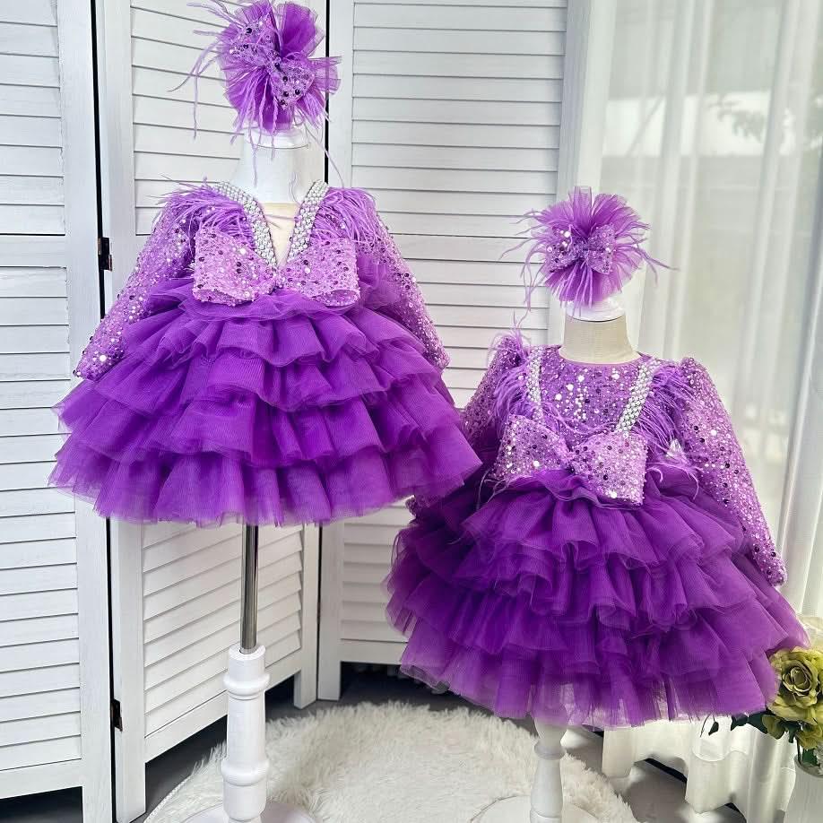 Feather Sequin Dance Performance Evening Dress for Girls | KLFFIGID