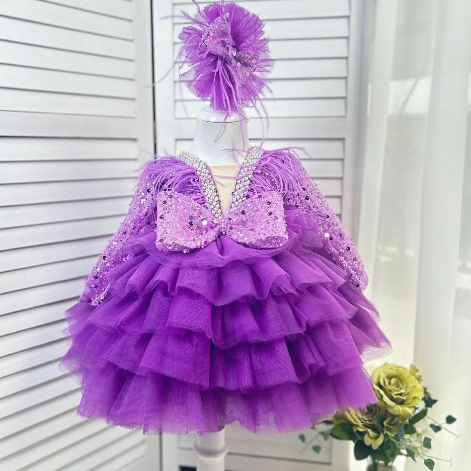 Feather Sequin Dance Performance Evening Dress for Girls | KLFFIGID