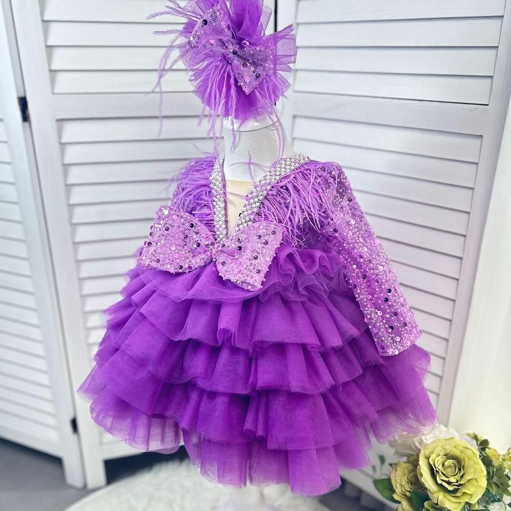 Feather Sequin Dance Performance Evening Dress for Girls | KLFFIGID