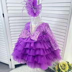 Feather Sequin Dance Performance Evening Dress for Girls | KLFFIGID