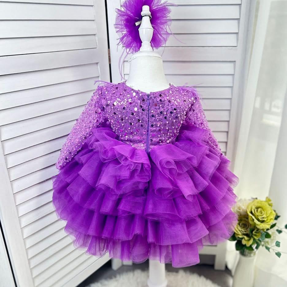 Feather Sequin Dance Performance Evening Dress for Girls | KLFFIGID