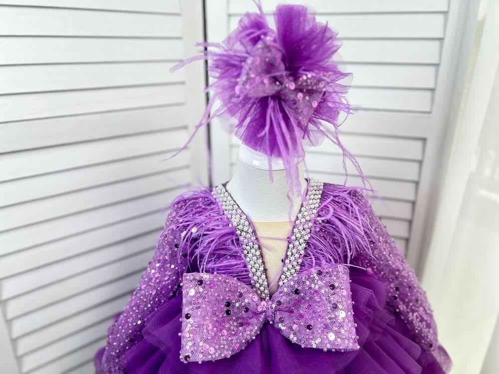 Feather Sequin Dance Performance Evening Dress for Girls | KLFFIGID