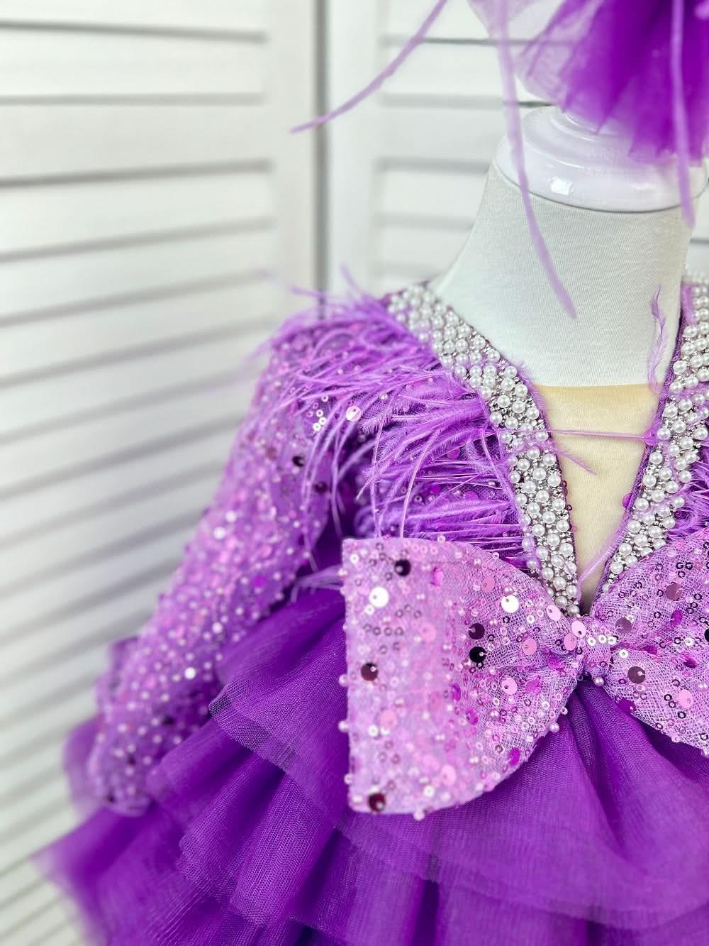 Feather Sequin Dance Performance Evening Dress for Girls | KLFFIGID