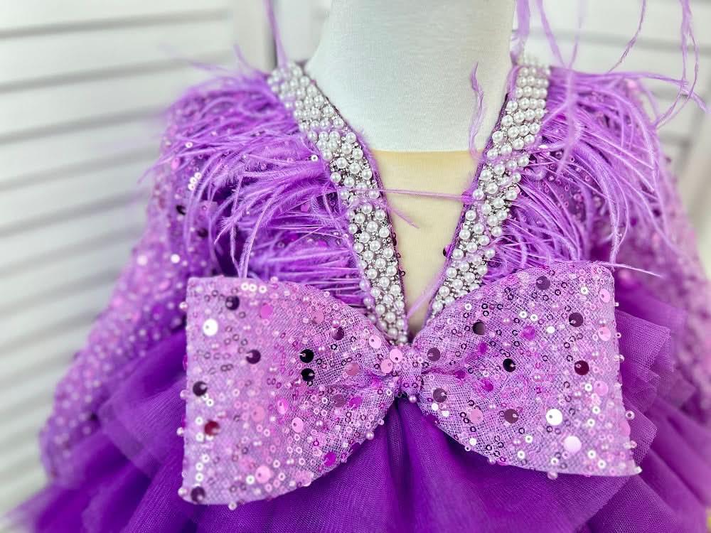 Feather Sequin Dance Performance Evening Dress for Girls | KLFFIGID