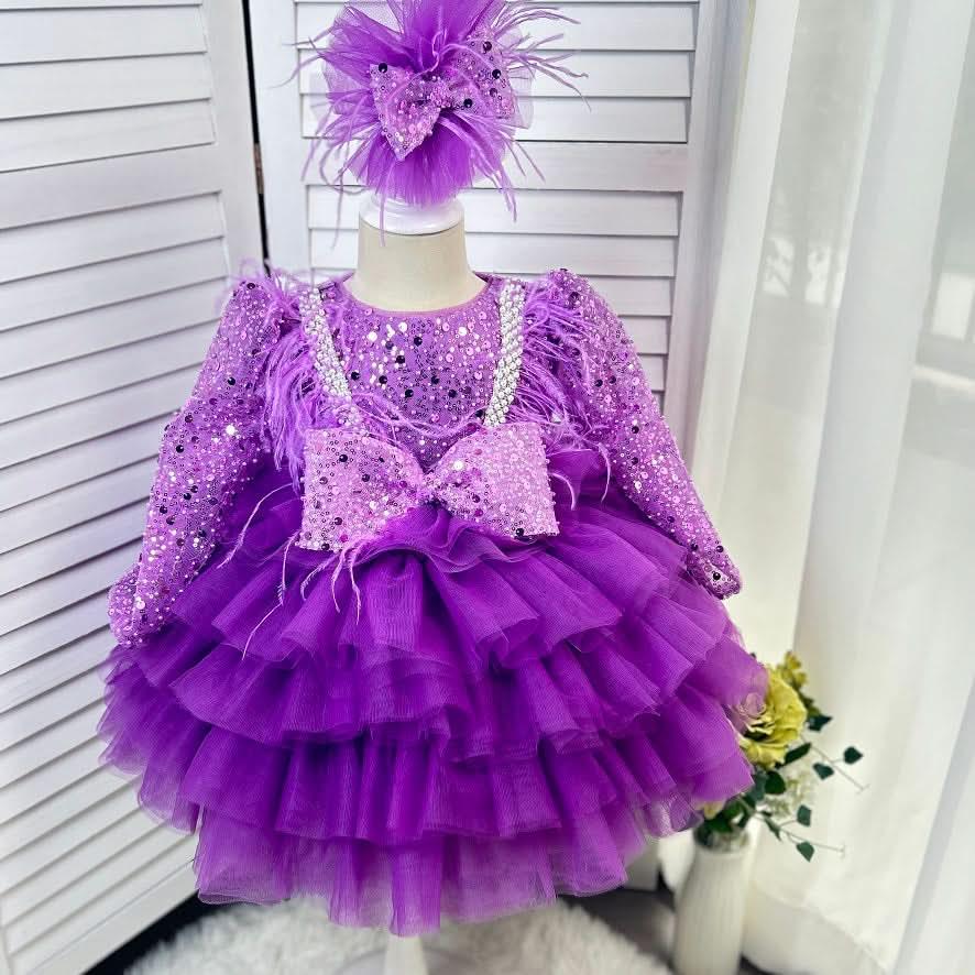 Feather Sequin Dance Performance Evening Dress for Girls | KLFFIGID
