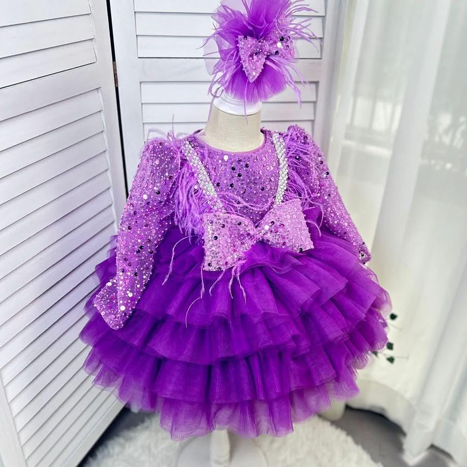 Feather Sequin Dance Performance Evening Dress for Girls | KLFFIGID