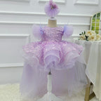 Girls Sleeveless Feather Butterfly Tail Birthday Evening Dress | KLFFIGID