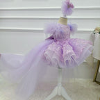 Girls Sleeveless Feather Butterfly Tail Birthday Evening Dress | KLFFIGID