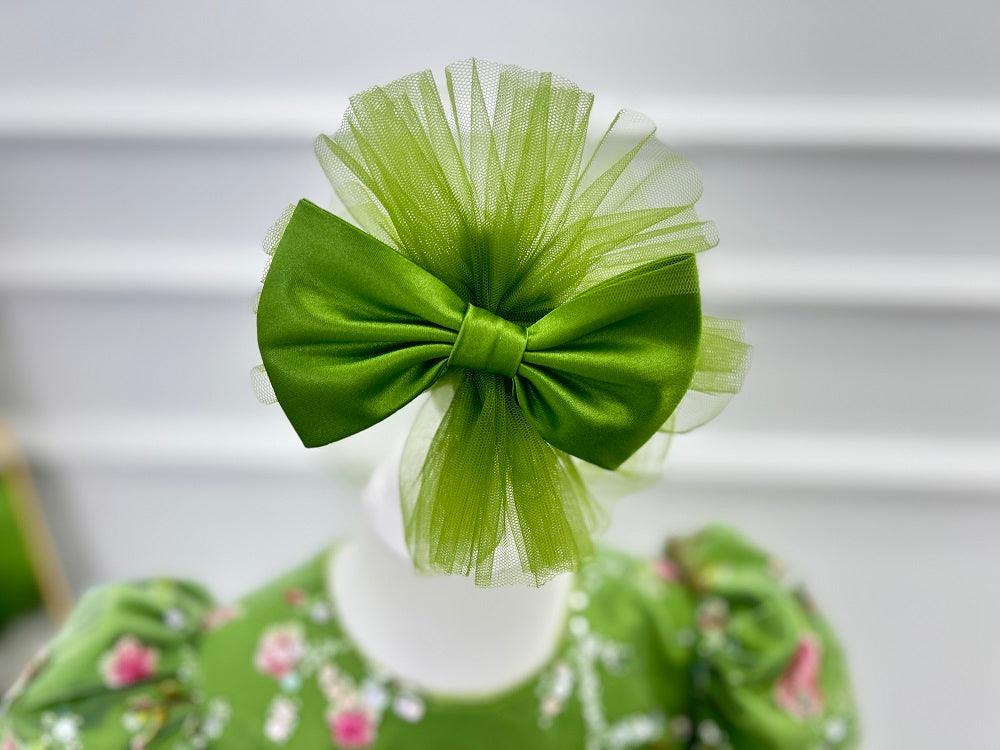 Embroidered Floral Puff Sleeve Satin Mesh Tutu Dress for Girls | KLFFIGID