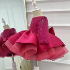 Satin Sequin Big Bow Fluffy Girls Birthday Princess Dress | KLFFIGID